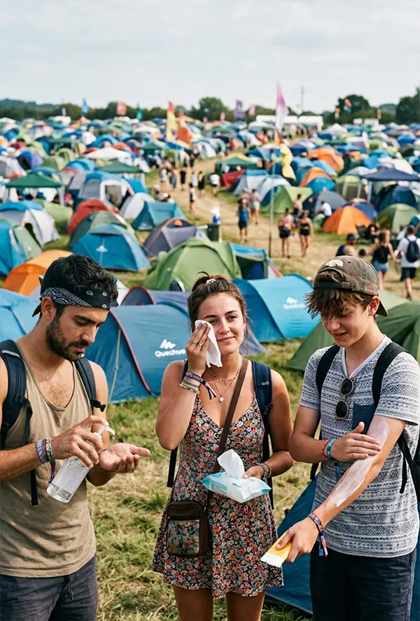 Trois festivaliers qui ont accès aux produits de Fresh'n'Fest